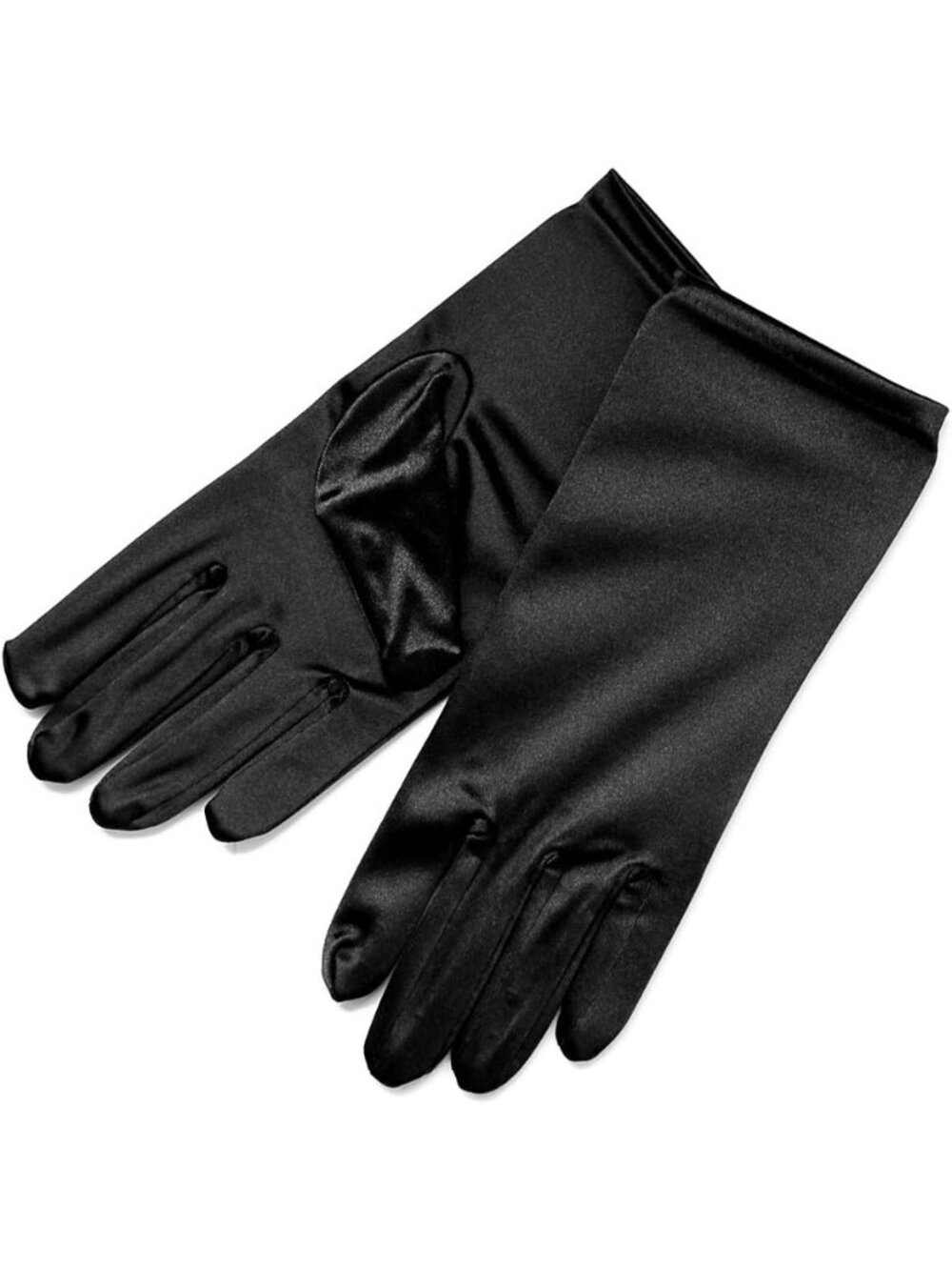 Women's Black Shiny Stretch Wrist Length 2bl Over Costume Satin Dress Gloves